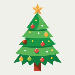 Cartoon Christmas Tree Clipart – Festive Holiday Decoration with Star and Ornaments