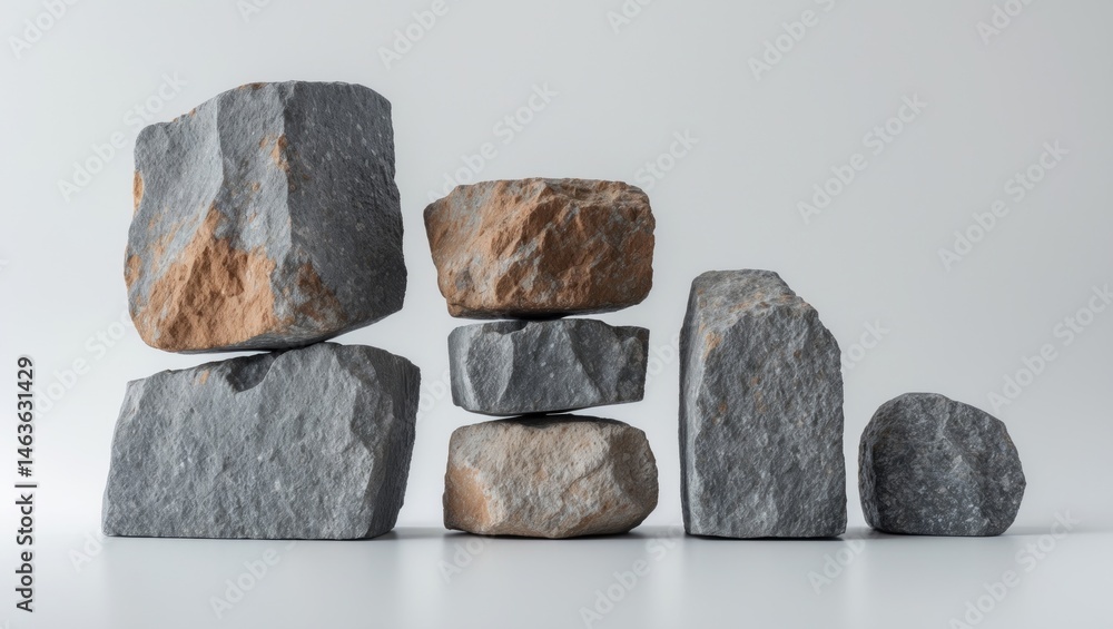 Poster background featuring isolated basalt boulders with natural pattern and texture for garden design