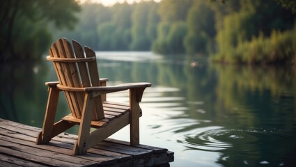 A chair placed on a dock gazing over a river