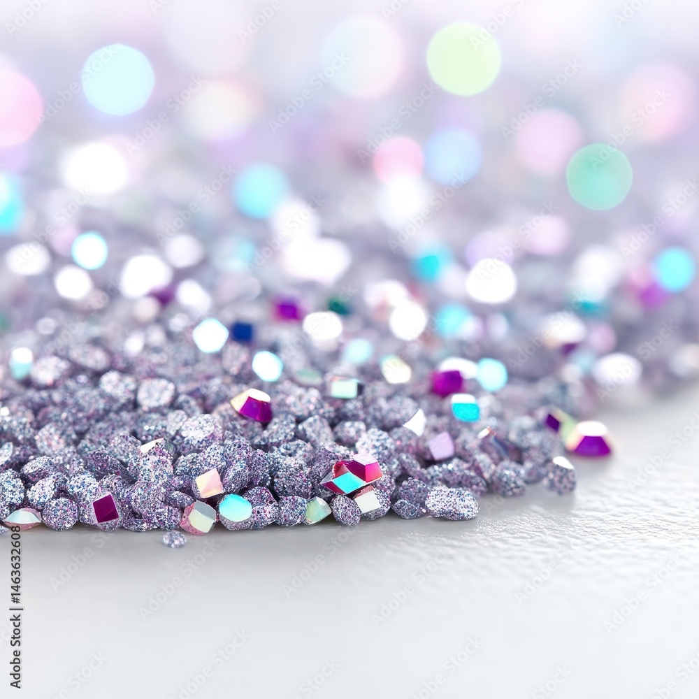 Poster shimmering sequins create a colorful, sparkling background effect.