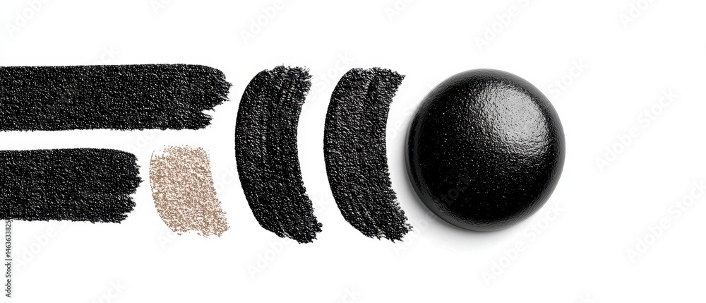 Poster black textured strokes with a circular shape on a light background.