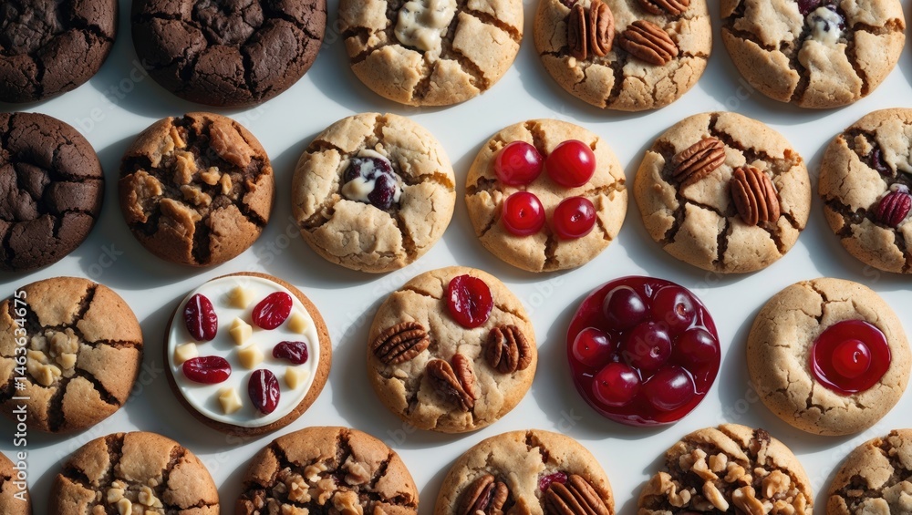 Poster collection of different types of cookies on a white background