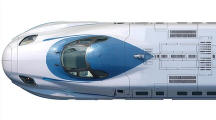 Fototapeta premium Aerial view of sleek high speed train with blue accents and modern design