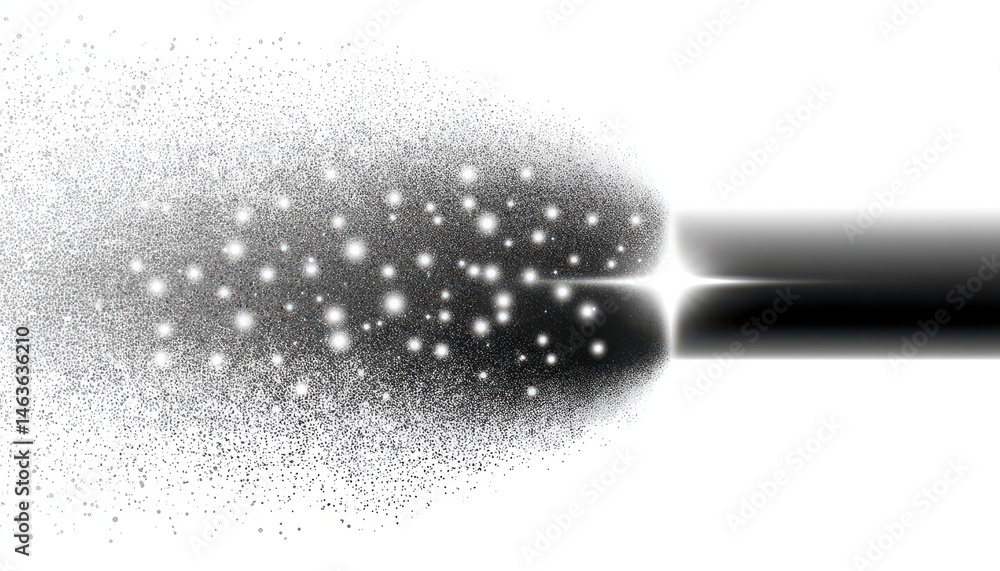 Poster abstract representation of particles dispersing from a central point.