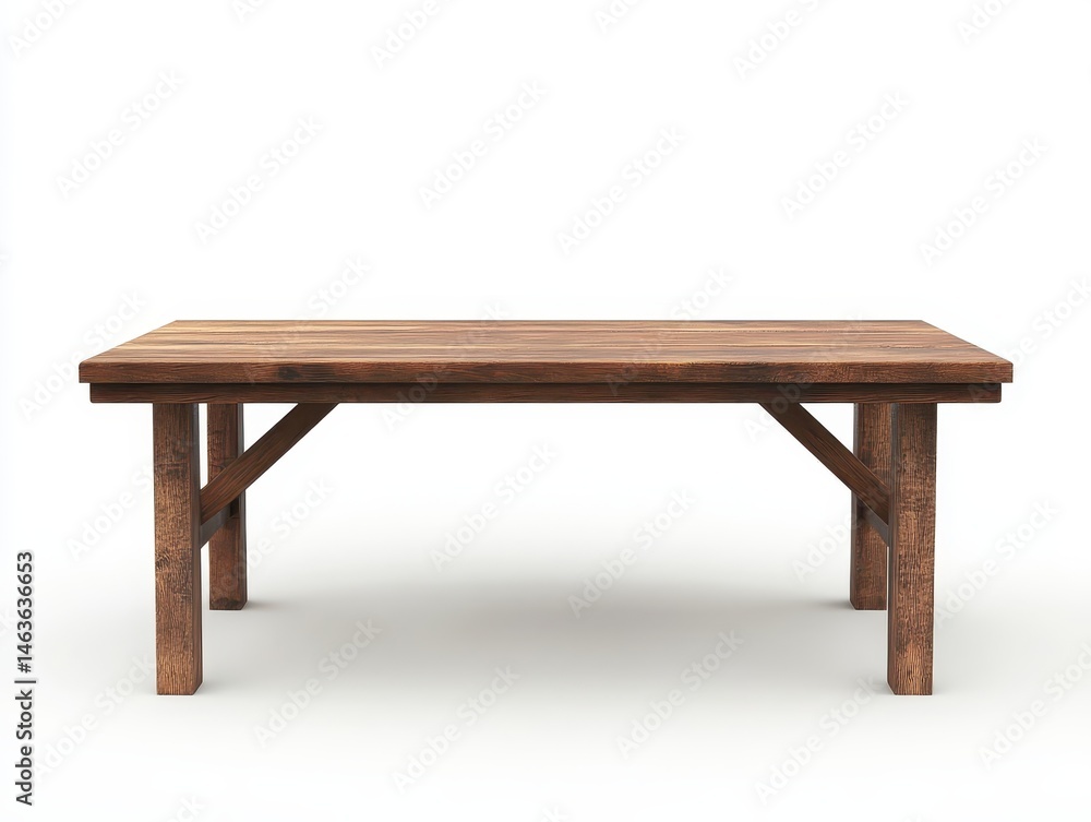 Poster front view of a rustic wooden table on a white background studio shot furniture design carpentry woo