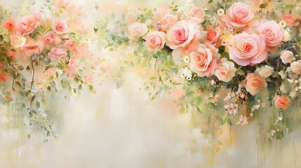 Delicate floral arrangement in pastel tones, painted in a soft style.