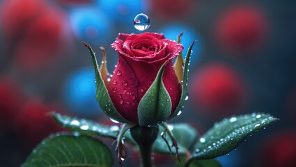 Delicate flower bud paired with a beautiful rain drop