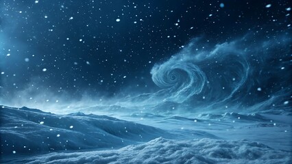 Abstract snowstorm in a dark blue theme, creating a wintry, atmospheric scene, perfect for winter art, cold-weather visuals, and dynamic, moody backgrounds