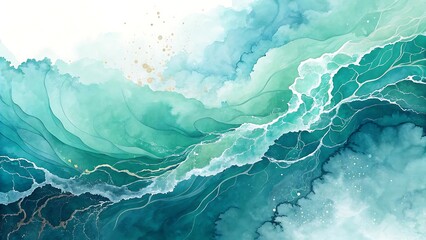 Abstract watercolor paint background in teal color, creating a soothing and artistic design, perfect for digital art, stationery, and modern design projects