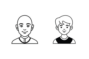 Simple black and white illustration of two different male faces depicting shaved head and styled hair