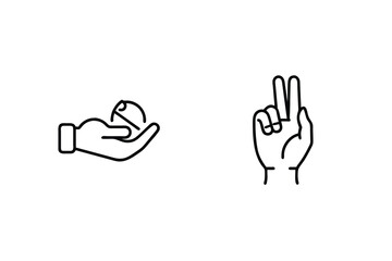 Minimalist hand gestures symbolizing measurement and peace with linear hand drawn icons