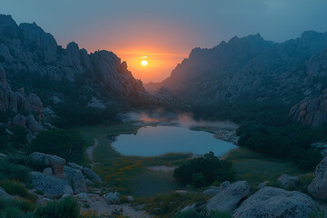 Sunrise Over Mountain Lake Landscape