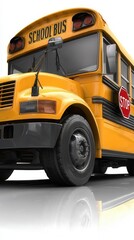 Front view of a traditional yellow school bus on a white background