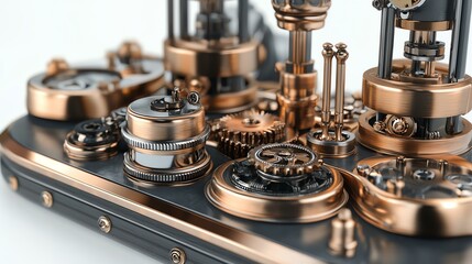 Intricate bronze gears and machinery close-up.