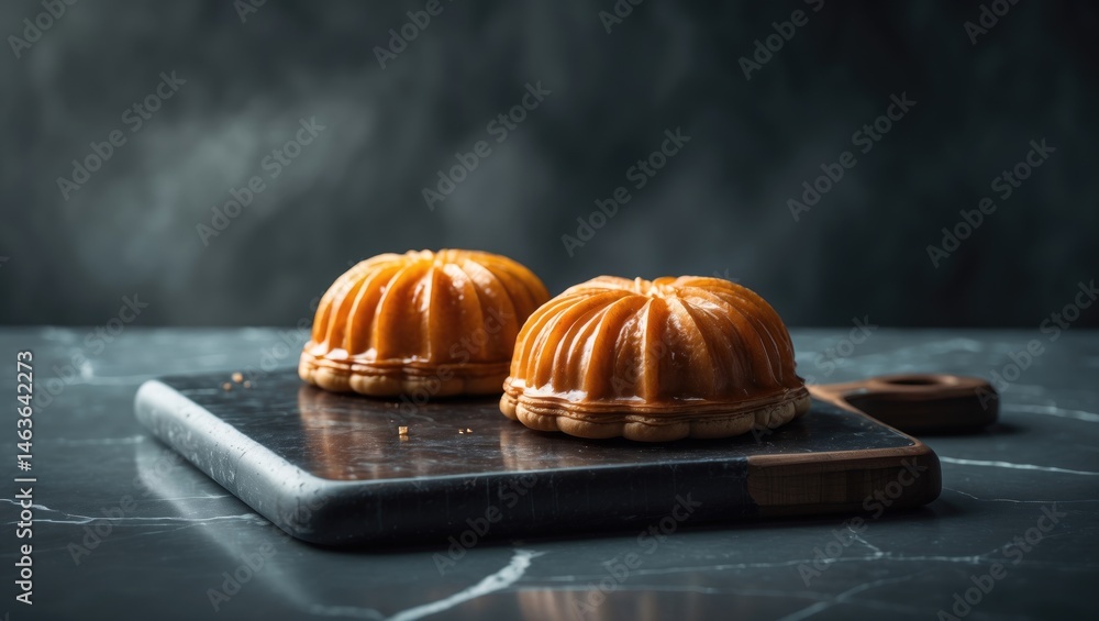 Poster pastry set against a dark backdrop with available copy space