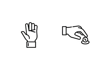 Minimalist hand gestures giving and counting coins icon set for financial concepts