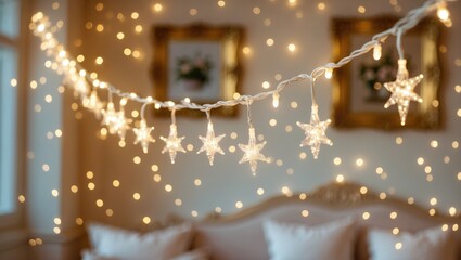 Beautiful fairy lights decorating a tranquil indoor space for Christmas and holiday cheer