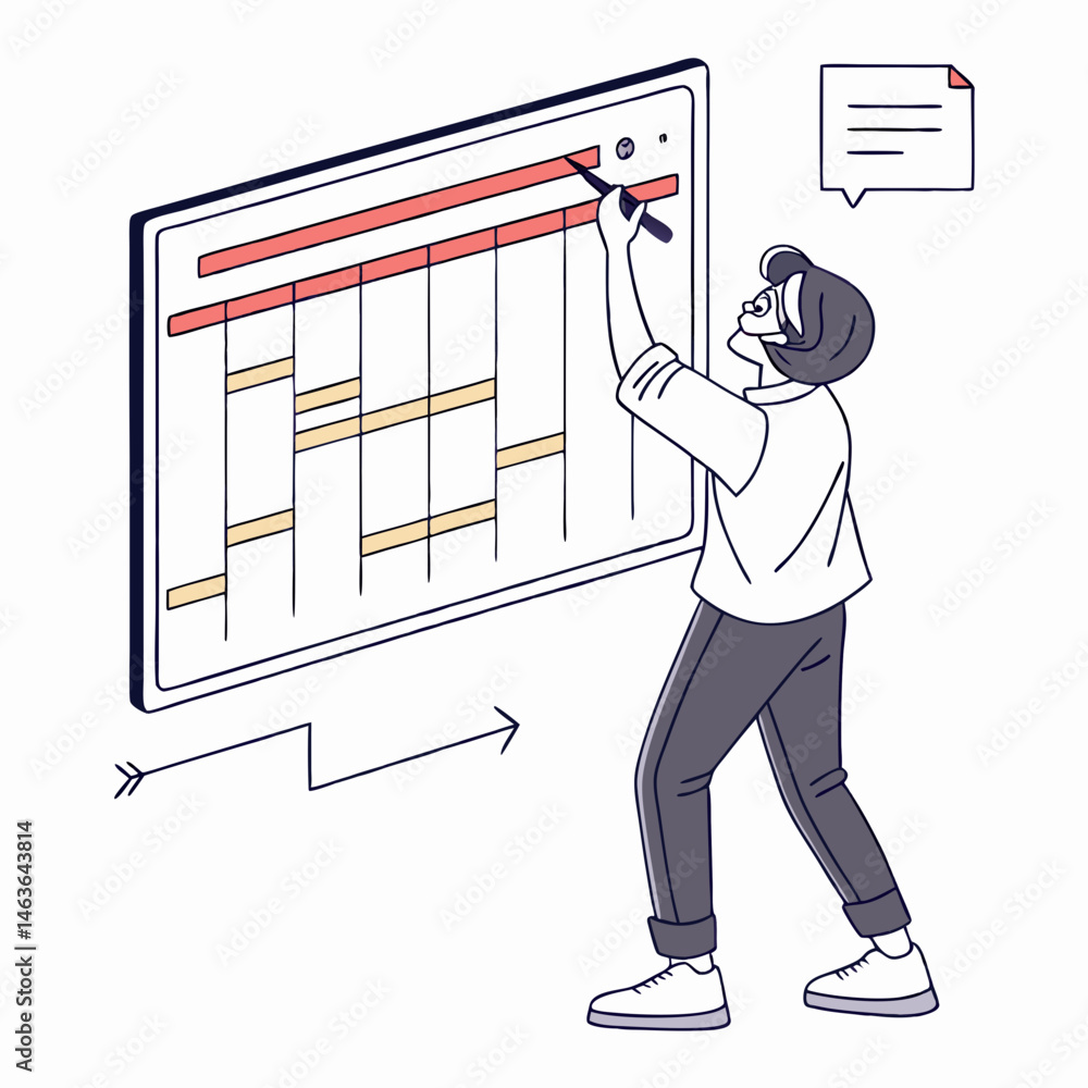 Aufkleber professional working on project timeline and schedule with planning and analytics