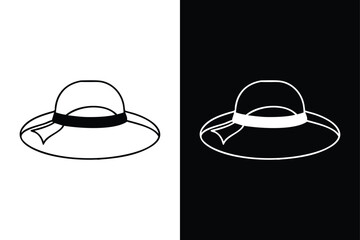 Sun Hat Line Drawing. Stylish Black and White Vacation Sketch