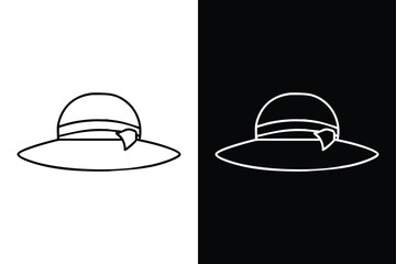 Minimal Sunhat Illustration. Black Line Art for Holiday Themes