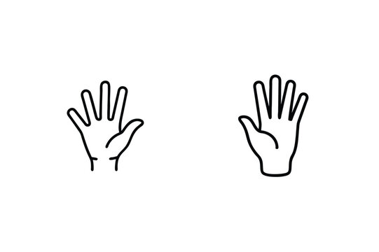 Outline illustrations of two hands with open palms gesture showing fingers for design concepts
