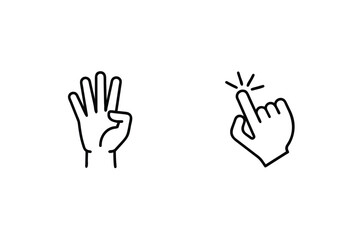 Hand gestures counting four and clicking symbol simple black and white outline design