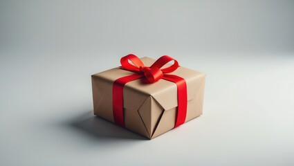 Fototapeta premium Red and white wrapped present with bow, isolated on white