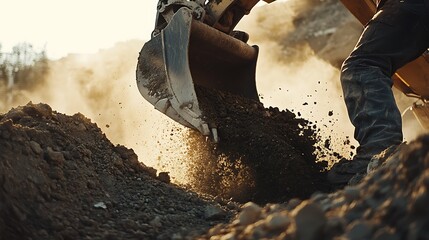 Excavator Digging Soil at Construction Site