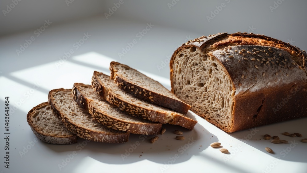 Poster isolated multigrain bread slices featuring seeds and texture