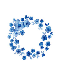 watercolor frame with blue flowers