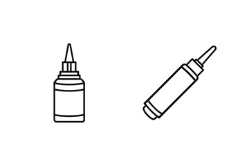 Simple minimalist outline illustrations of glue bottle and glue tube vector icons for crafting and design.