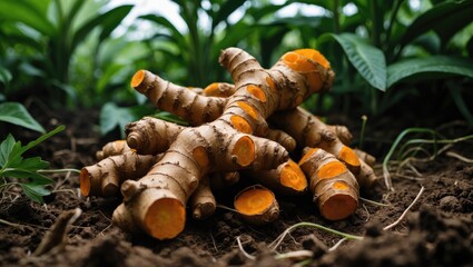 Obraz premium Cultivating Turmeric for Healthy Food and Natural Agriculture