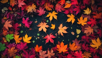 Obraz premium Autumn scene featuring yellow and red maple leaves backdrop