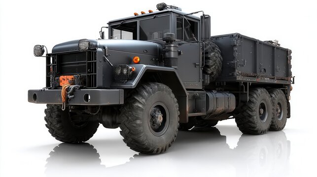 Heavy duty military cargo truck isolated on white background