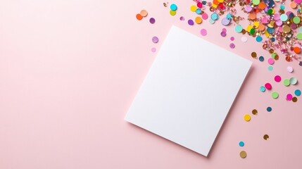 Colorful confetti party invitation card mockup