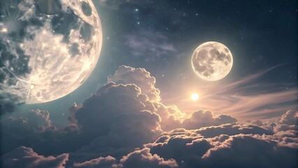 Dreamscape sky with two moons, creating a surreal and otherworldly atmosphere, perfect for fantasy art, celestial designs, and imaginative digital landscapes
