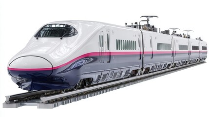Fototapeta premium High speed passenger train on tracks isolated on a white background