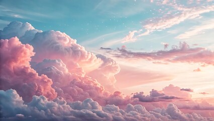 Ethereal cotton candy clouds in a dreamy pastel sky, creating a soft and serene atmosphere, perfect for nature-inspired art, digital landscapes, and peaceful visuals