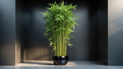 Green Artificial Bamboo Plant in Corner Pot