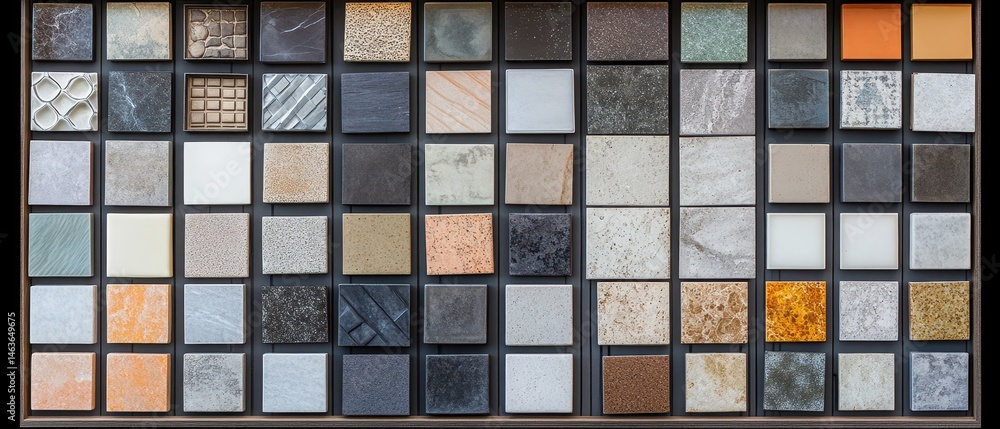 Aufkleber assorted tile samples displayed in grid pattern for interior design and home renovation projects, cl