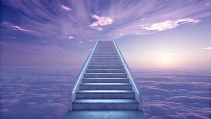 Floating stairway in an endless sky, creating a surreal and dreamlike scene, perfect for fantasy art, surreal photography, and imaginative digital designs