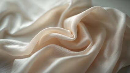 Obraz premium Elegant silk fabric backdrop featuring a smooth, flowing drape in a bright, beige tone