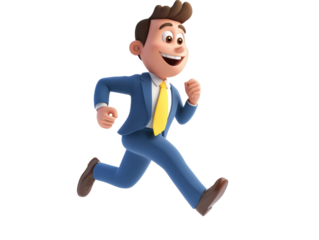 Isolated Cartoon Businessman Running with Happy Expression
