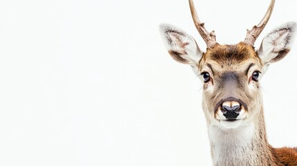 Obraz premium Captivating Portrait of a Young Deer Against Clean White Background