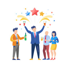Cheering celebration with confetti and friends suitable for various creative projects.