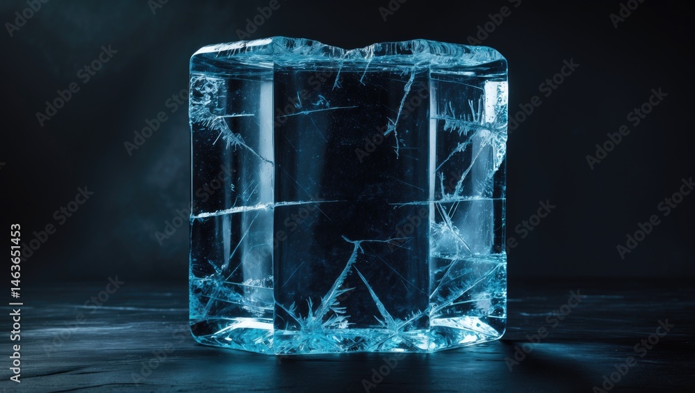Fototapete clear ice block with cracks in rectangular shape on white background