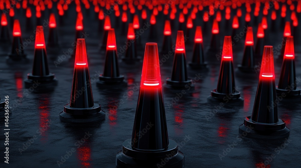 Poster red glowing cones abstract 3 d rendering dark background digital art