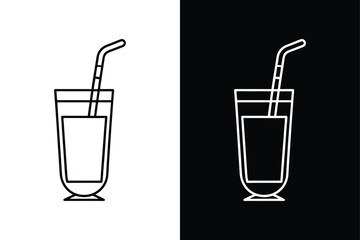 Hand-Drawn Cocktail Drink Vector. Black & White Logo Icon