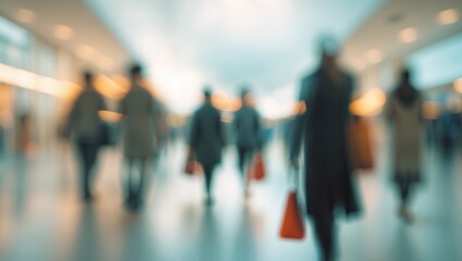 Shopping and walking scene with blurred abstract background