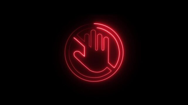 Do not touch crossed out sign neon light icon animation.Do not touch crossed out sign .